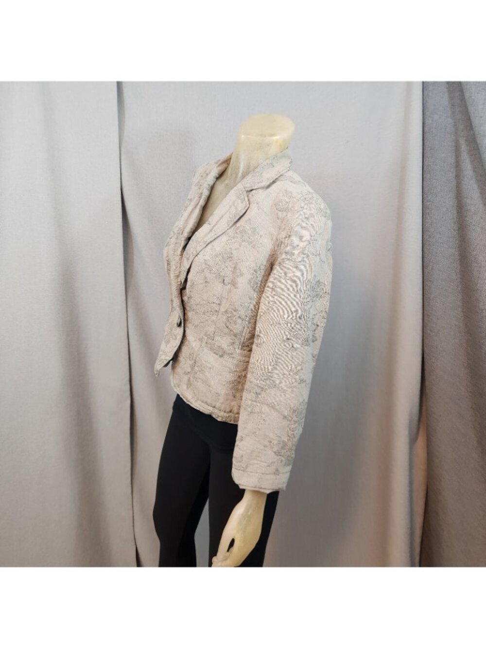 Coldwater Creek Beige Floral Button Long Sleeve Jacket Blazer Top Petite 14 14P - Picture 3 of 6